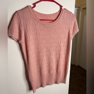 Pink Textured Short Sleeve Sweater
